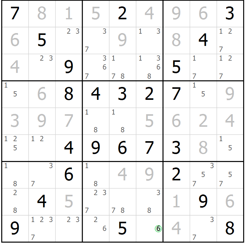 Position des candidats pour la solution de la Gr 60 page 63 du magazine de sudoku Virtuose n° 125