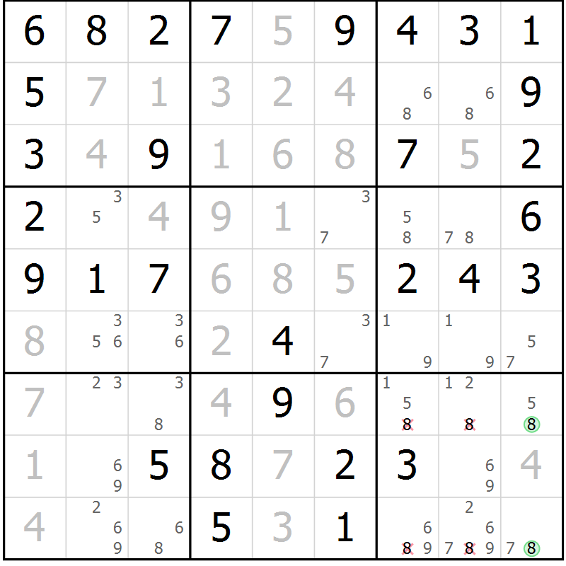 Position des candidats pour la solution de la Gr 61 page 64 du magazine de sudoku Virtuose n° 125