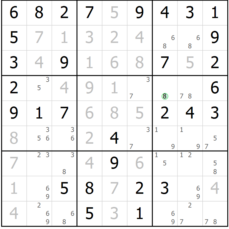 Position des candidats pour la solution de la Gr 61 page 64 du magazine de sudoku Virtuose n° 125