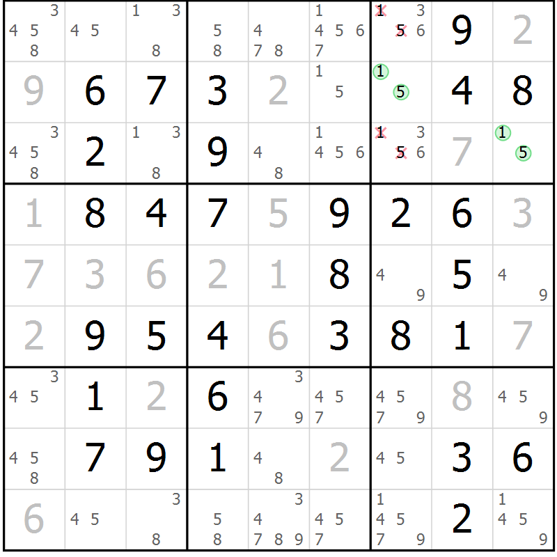 Position des candidats pour la solution de la Gr 62 page 65 du magazine de sudoku Virtuose n° 125