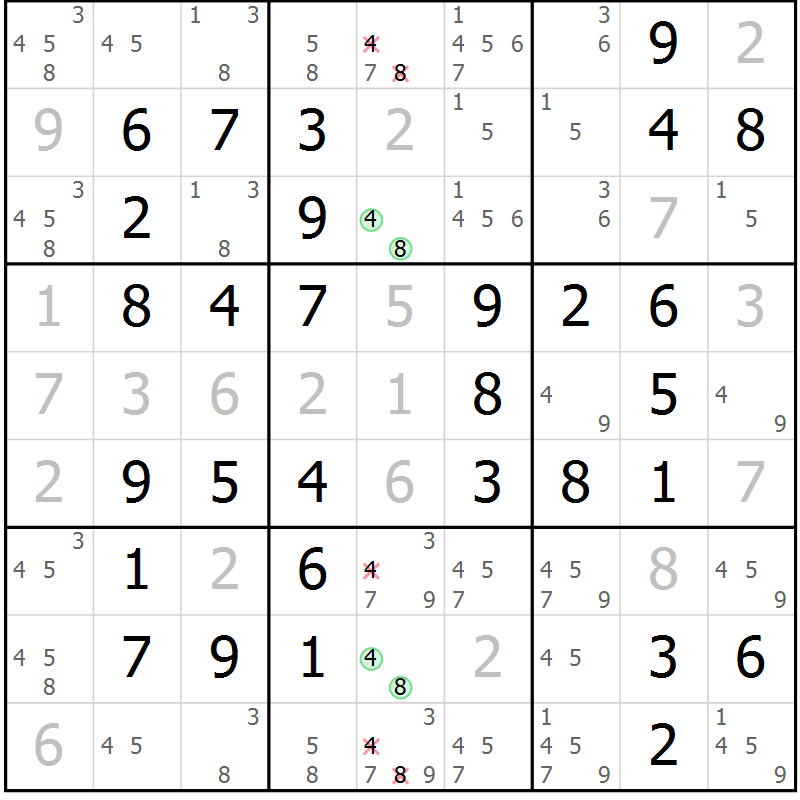 Position des candidats pour la solution de la Gr 62 page 65 du magazine de sudoku Virtuose n° 125