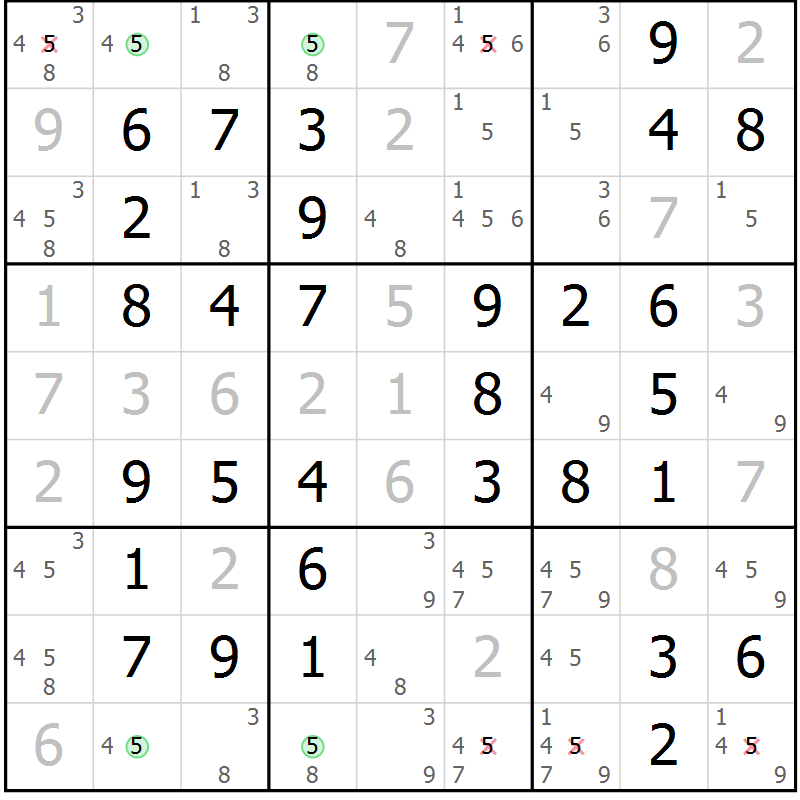 Position des candidats pour la solution de la Gr 62 page 65 du magazine de sudoku Virtuose n° 125