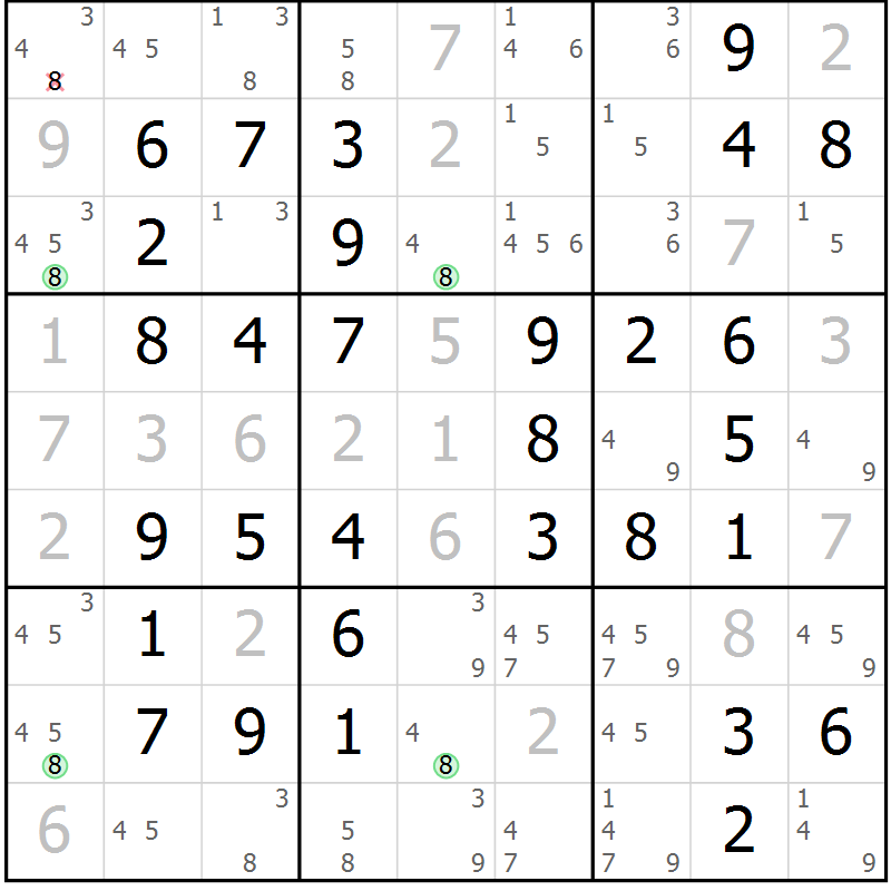 Position des candidats pour la solution de la Gr 62 page 65 du magazine de sudoku Virtuose n° 125