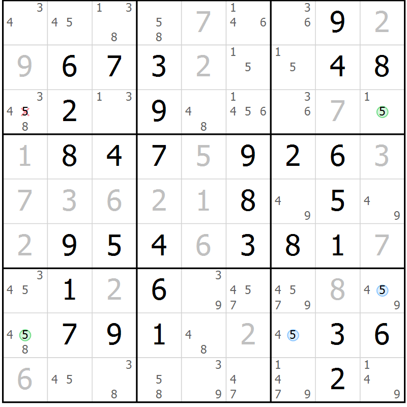 Position des candidats pour la solution de la Gr 62 page 65 du magazine de sudoku Virtuose n° 125