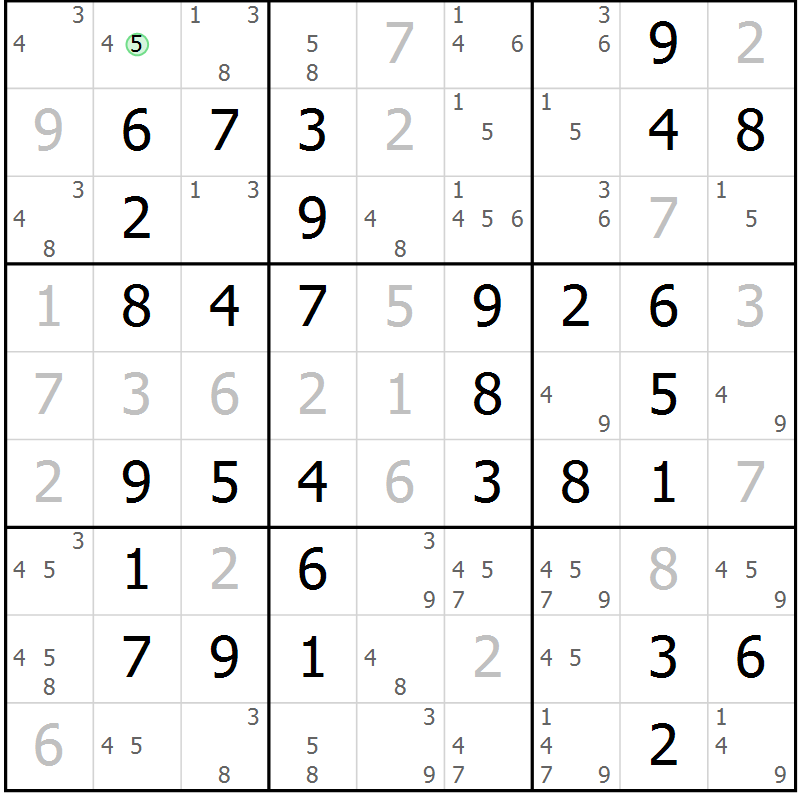 Position des candidats pour la solution de la Gr 62 page 65 du magazine de sudoku Virtuose n° 125