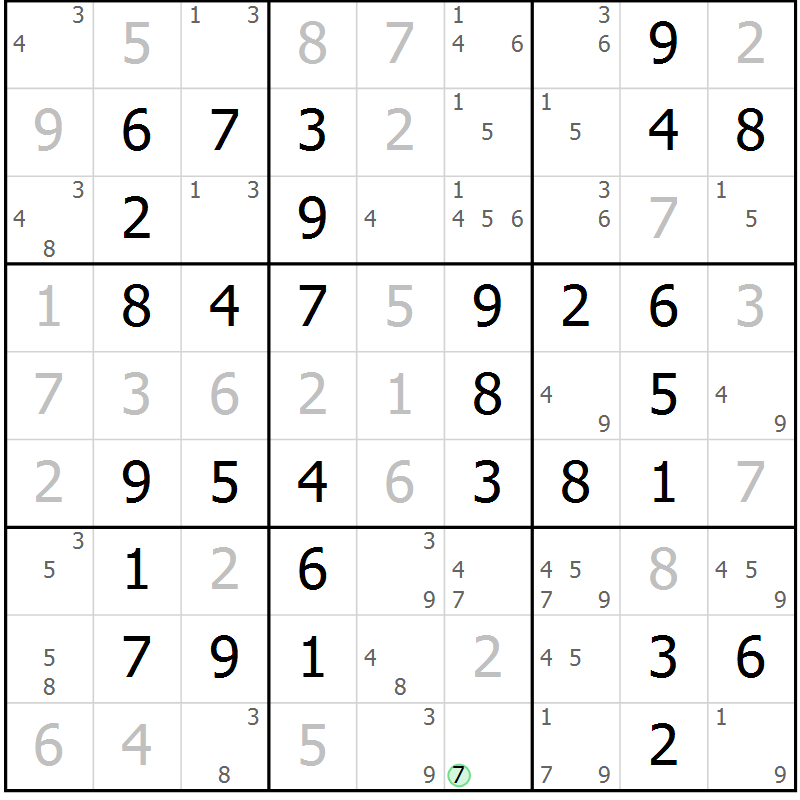 Position des candidats pour la solution de la Gr 62 page 65 du magazine de sudoku Virtuose n° 125