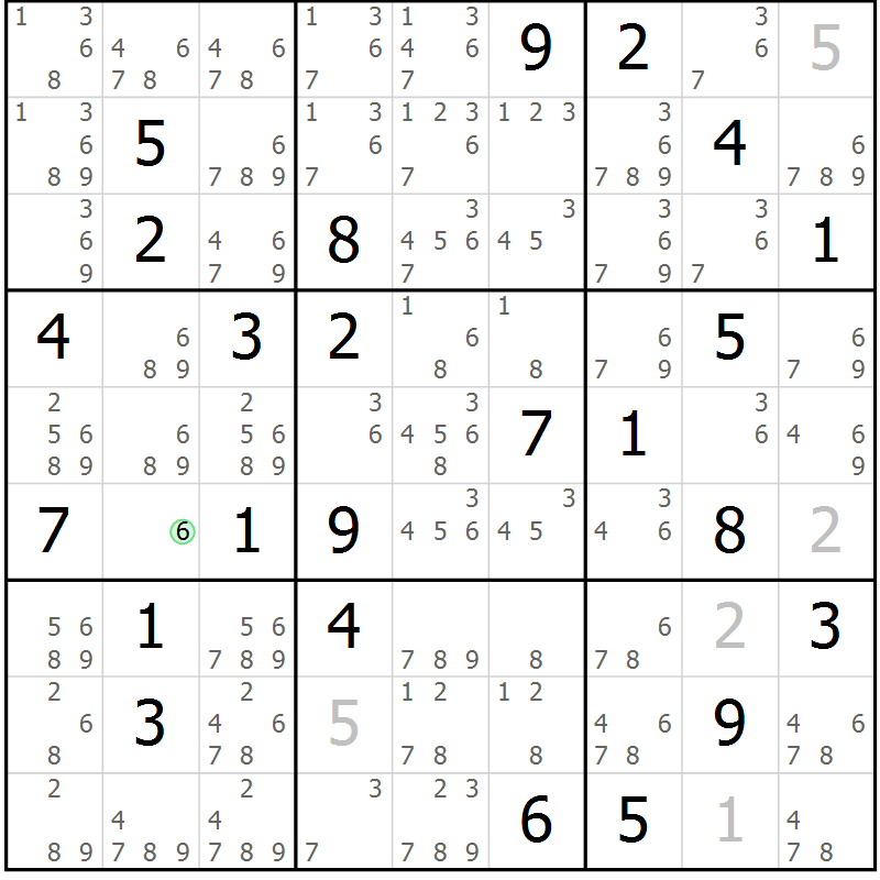 Position des candidats pour la solution de la Gr 63 page 66 du magazine de sudoku Virtuose n° 125