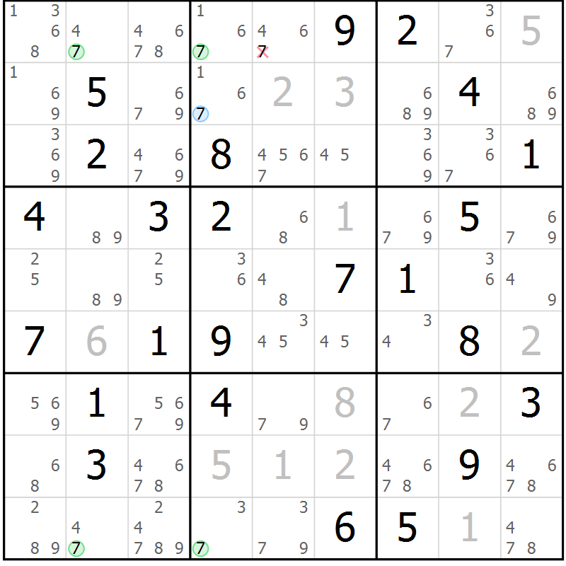 Position des candidats pour la solution de la Gr 63 page 66 du magazine de sudoku Virtuose n° 125