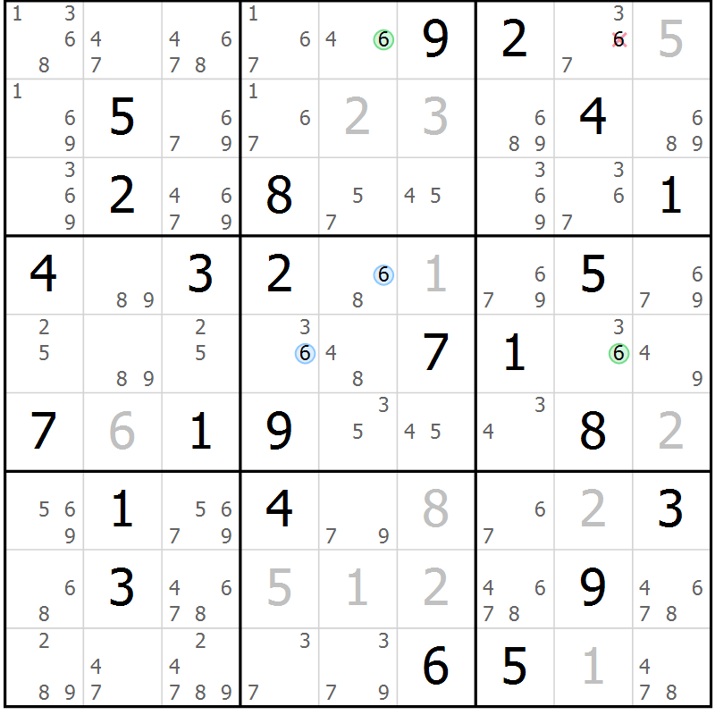 Position des candidats pour la solution de la Gr 63 page 66 du magazine de sudoku Virtuose n° 125