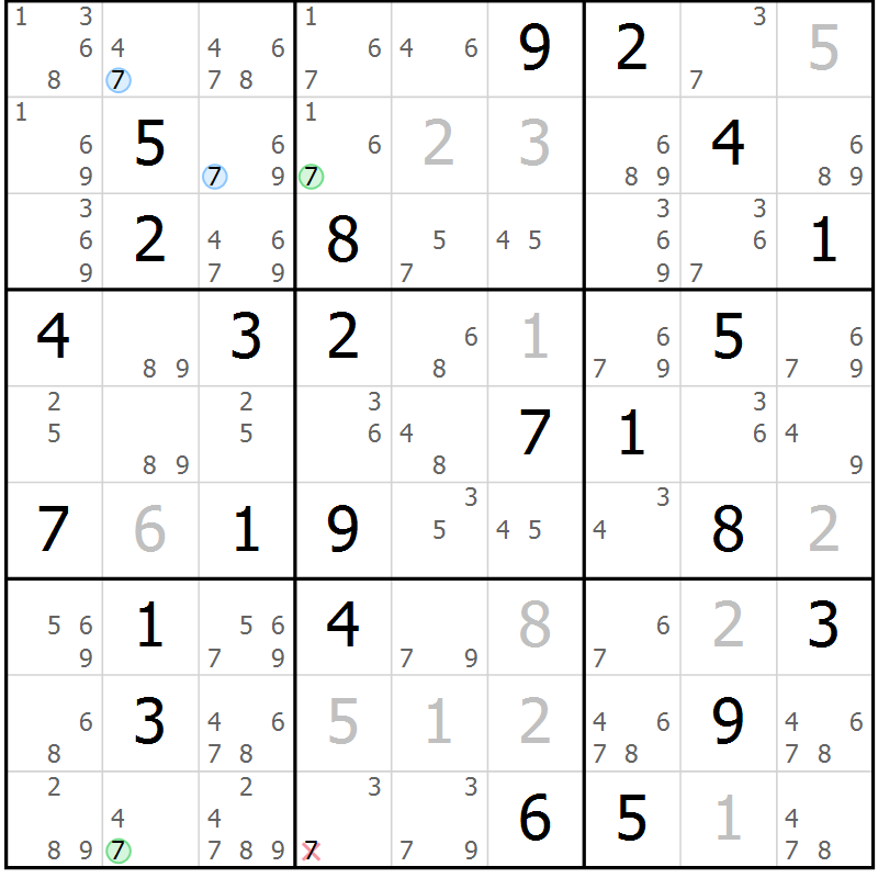 Position des candidats pour la solution de la Gr 63 page 66 du magazine de sudoku Virtuose n° 125