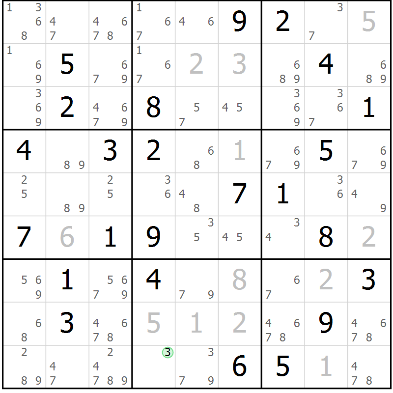 Position des candidats pour la solution de la Gr 63 page 66 du magazine de sudoku Virtuose n° 125
