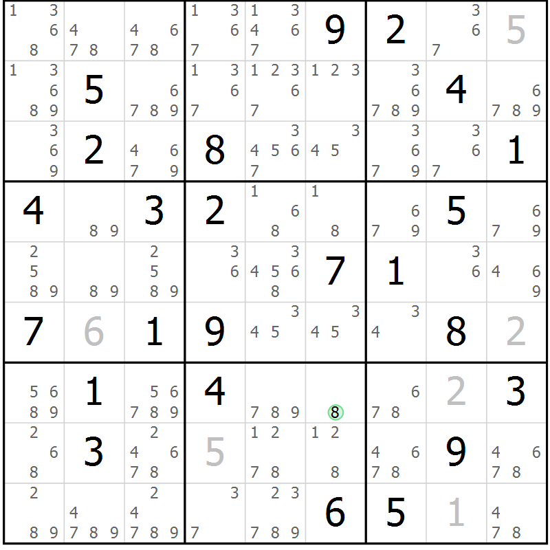Position des candidats pour la solution de la Gr 63 page 66 du magazine de sudoku Virtuose n° 125