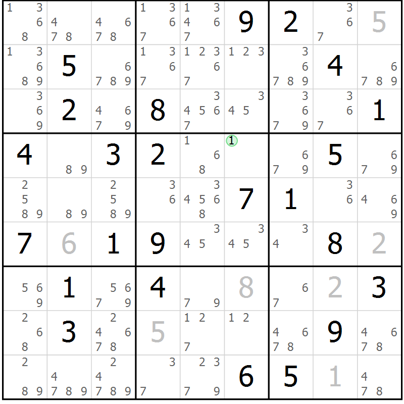 Position des candidats pour la solution de la Gr 63 page 66 du magazine de sudoku Virtuose n° 125