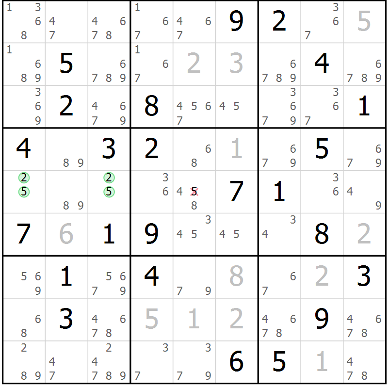 Position des candidats pour la solution de la Gr 63 page 66 du magazine de sudoku Virtuose n° 125