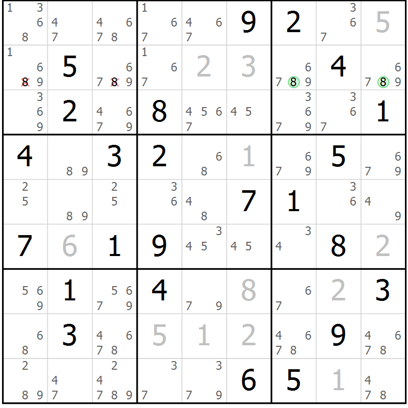 Position des candidats pour la solution de la Gr 63 page 66 du magazine de sudoku Virtuose n° 125