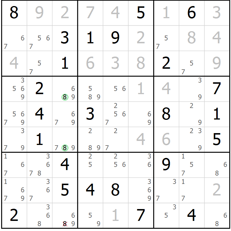 Position des candidats pour la solution de la Gr 64 page 67 du magazine de sudoku Virtuose n° 125