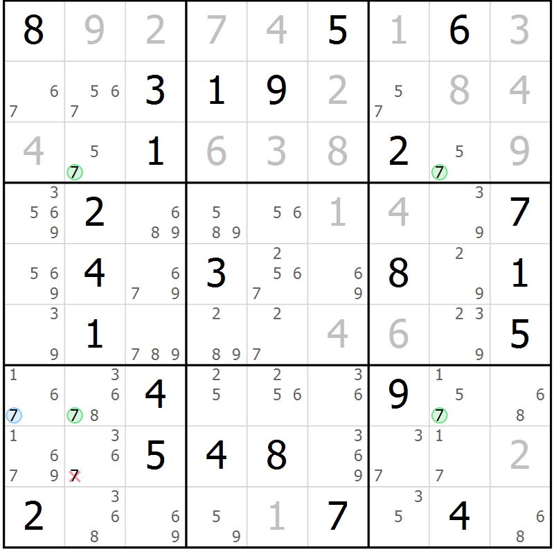 Position des candidats pour la solution de la Gr 64 page 67 du magazine de sudoku Virtuose n° 125