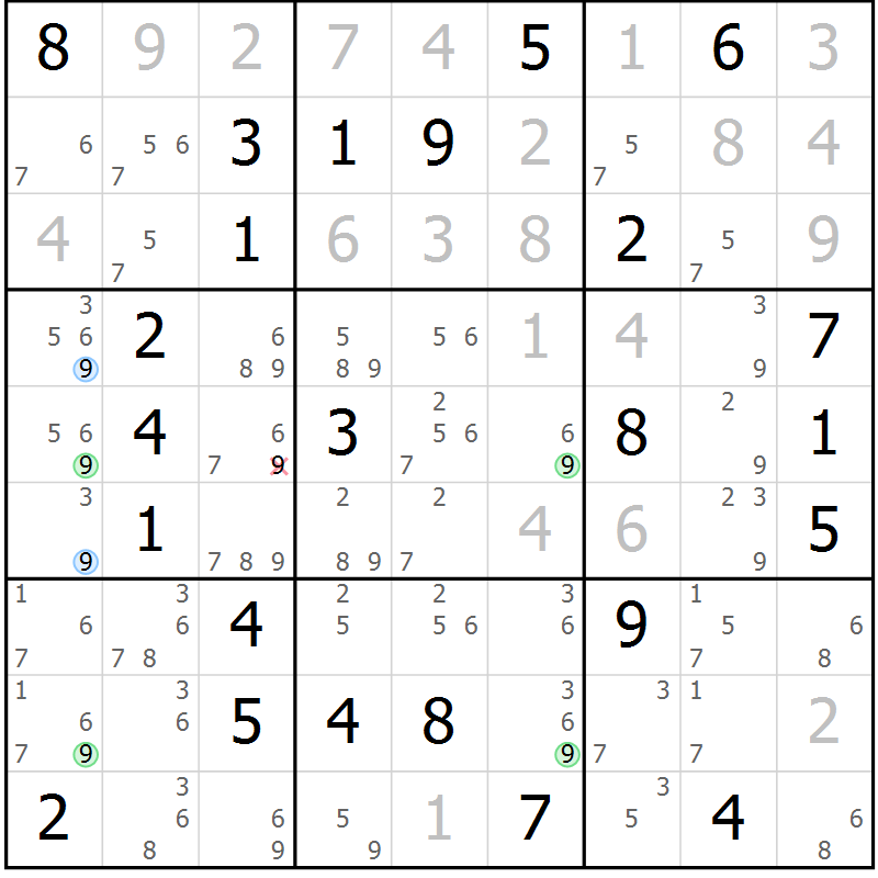 Position des candidats pour la solution de la Gr 64 page 67 du magazine de sudoku Virtuose n° 125