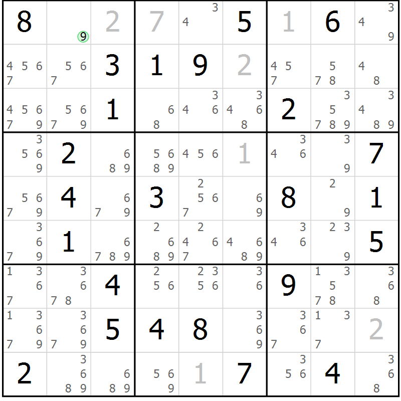 Position des candidats pour la solution de la Gr 64 page 67 du magazine de sudoku Virtuose n° 125