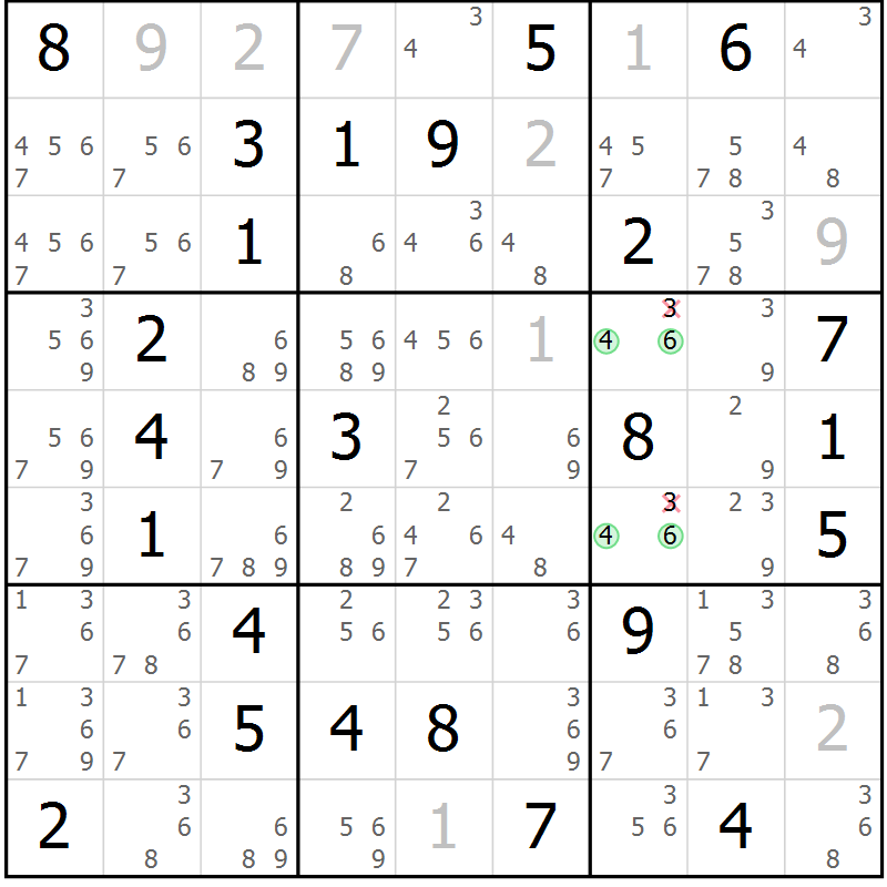 Position des candidats pour la solution de la Gr 64 page 67 du magazine de sudoku Virtuose n° 125