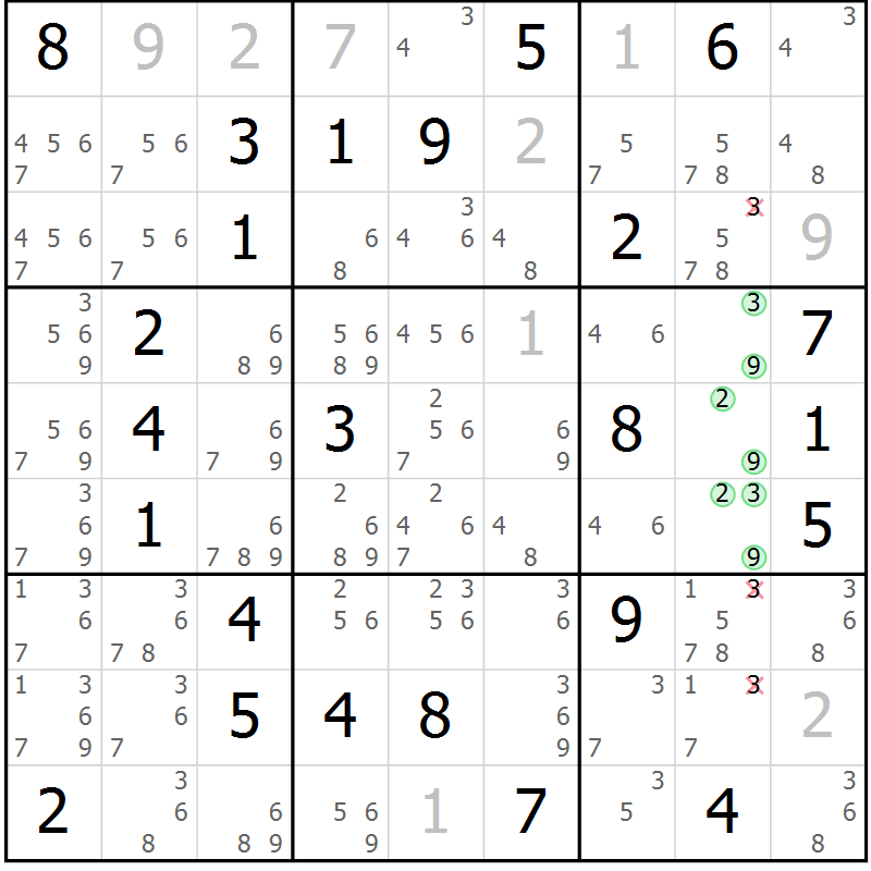 Position des candidats pour la solution de la Gr 64 page 67 du magazine de sudoku Virtuose n° 125