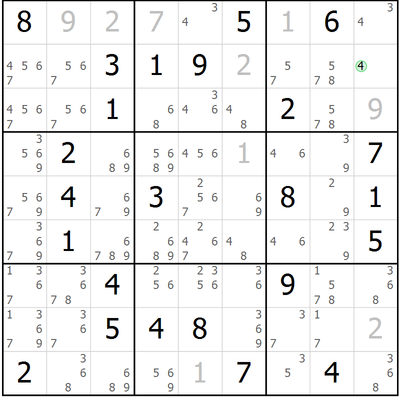 Position des candidats pour la solution de la Gr 64 page 67 du magazine de sudoku Virtuose n° 125