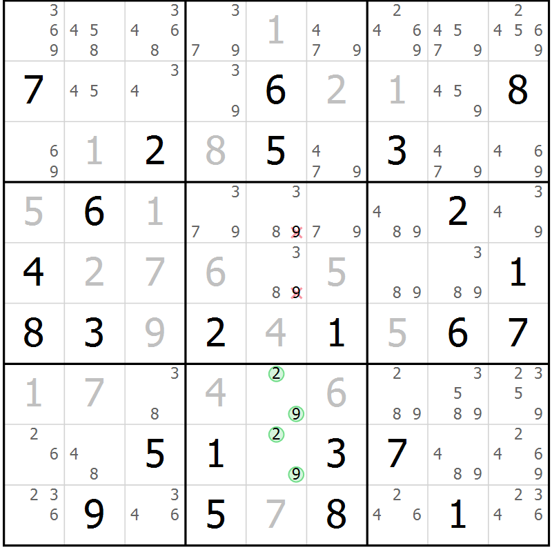 Position des candidats pour la solution de la Gr 65 page 68 du magazine de sudoku Virtuose n° 125