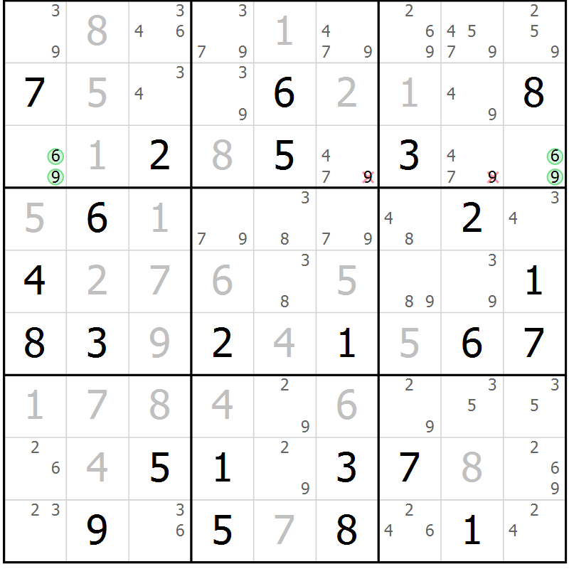 Position des candidats pour la solution de la Gr 65 page 68 du magazine de sudoku Virtuose n° 125