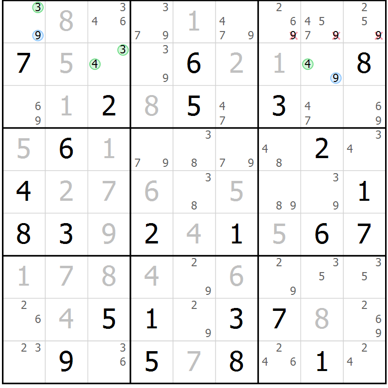 Position des candidats pour la solution de la Gr 65 page 68 du magazine de sudoku Virtuose n° 125