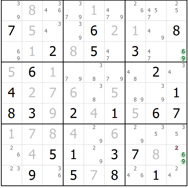 Position des candidats pour la solution de la Gr 65 page 68 du magazine de sudoku Virtuose n° 125