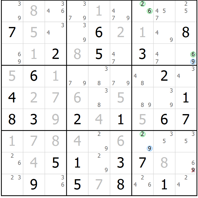 Position des candidats pour la solution de la Gr 65 page 68 du magazine de sudoku Virtuose n° 125