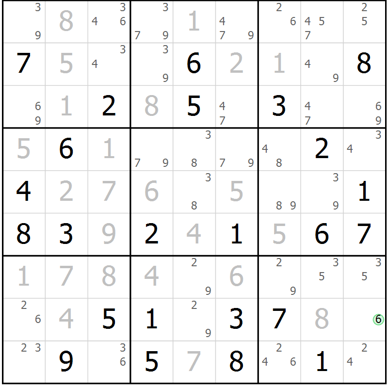 Position des candidats pour la solution de la Gr 65 page 68 du magazine de sudoku Virtuose n° 125