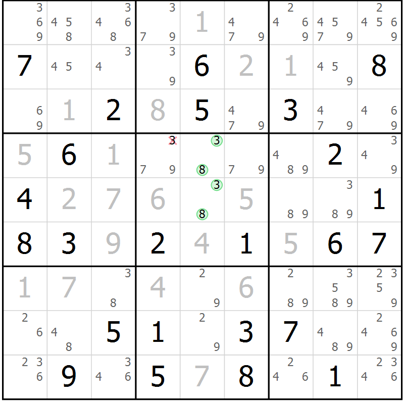 Position des candidats pour la solution de la Gr 65 page 68 du magazine de sudoku Virtuose n° 125