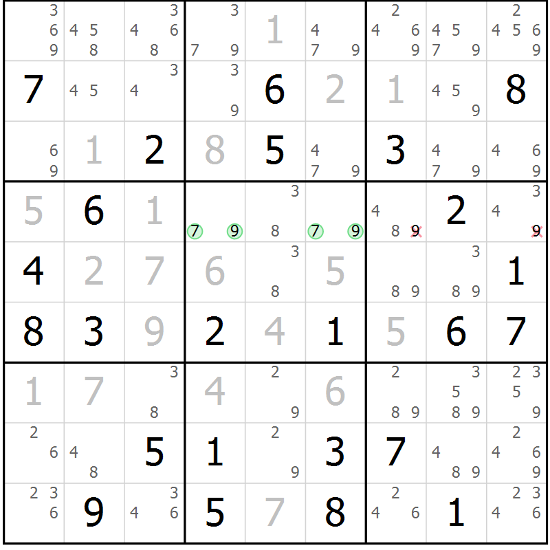 Position des candidats pour la solution de la Gr 65 page 68 du magazine de sudoku Virtuose n° 125
