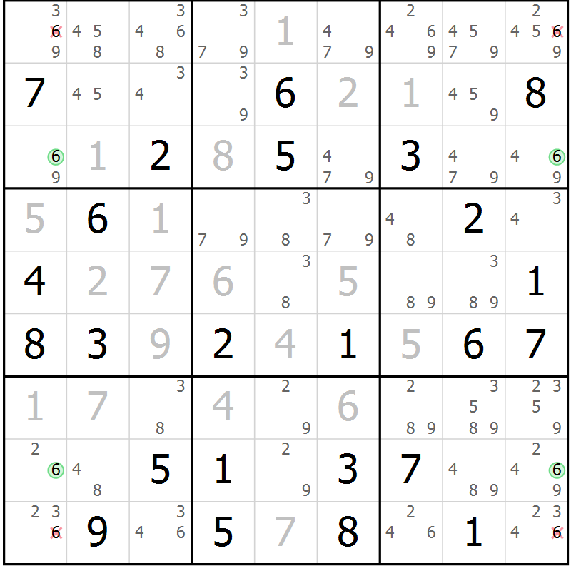 Position des candidats pour la solution de la Gr 65 page 68 du magazine de sudoku Virtuose n° 125