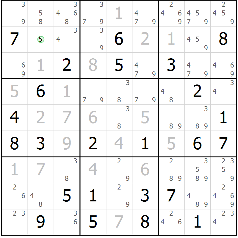 Position des candidats pour la solution de la Gr 65 page 68 du magazine de sudoku Virtuose n° 125