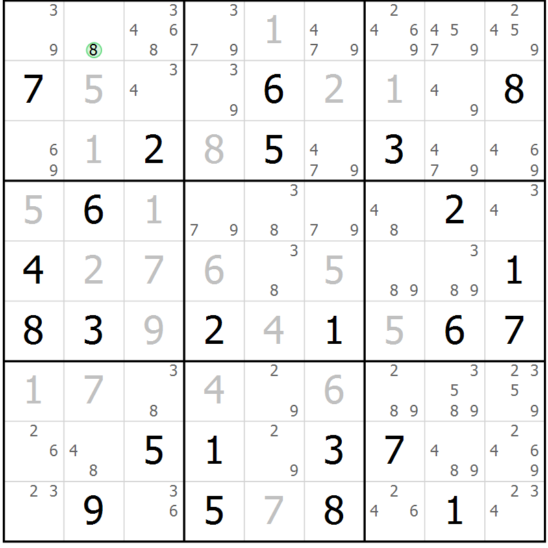Position des candidats pour la solution de la Gr 65 page 68 du magazine de sudoku Virtuose n° 125