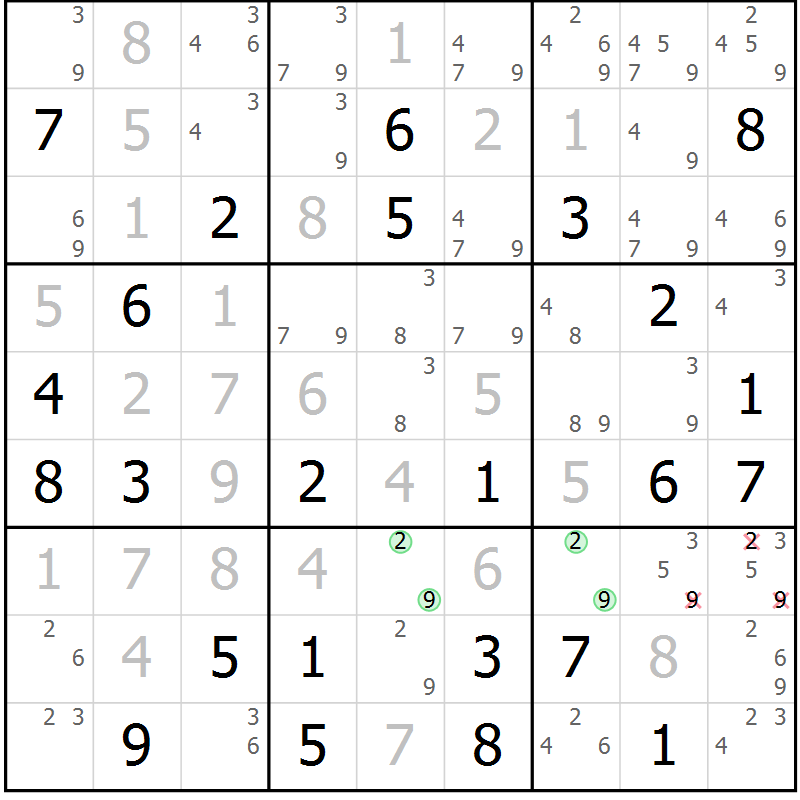Position des candidats pour la solution de la Gr 65 page 68 du magazine de sudoku Virtuose n° 125