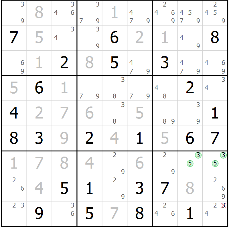 Position des candidats pour la solution de la Gr 65 page 68 du magazine de sudoku Virtuose n° 125