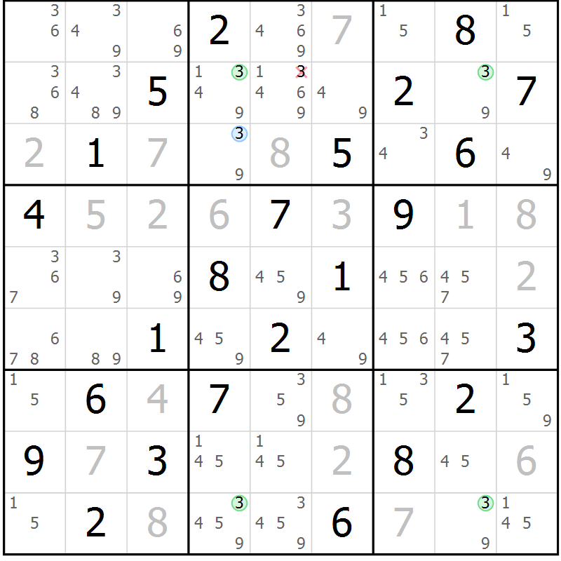 Position des candidats pour la solution de la Gr 66 page 69 du magazine de sudoku Virtuose n° 125