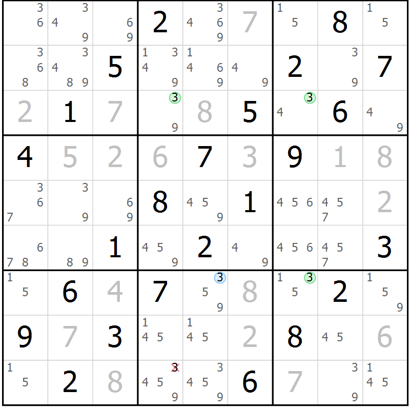 Position des candidats pour la solution de la Gr 66 page 69 du magazine de sudoku Virtuose n° 125