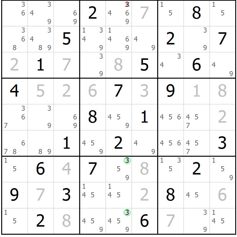 Position des candidats pour la solution de la Gr 66 page 69 du magazine de sudoku Virtuose n° 125