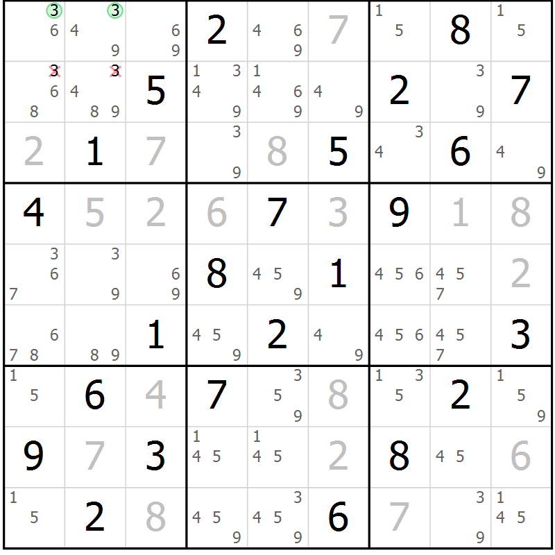 Position des candidats pour la solution de la Gr 66 page 69 du magazine de sudoku Virtuose n° 125