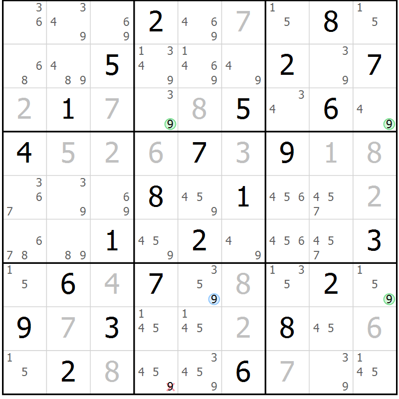 Position des candidats pour la solution de la Gr 66 page 69 du magazine de sudoku Virtuose n° 125