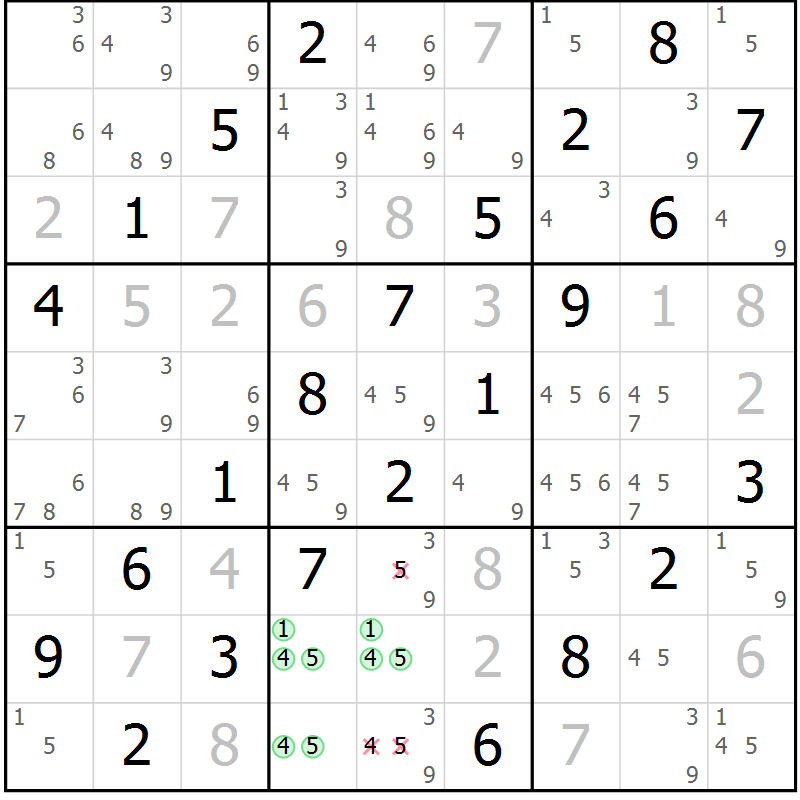 Position des candidats pour la solution de la Gr 66 page 69 du magazine de sudoku Virtuose n° 125