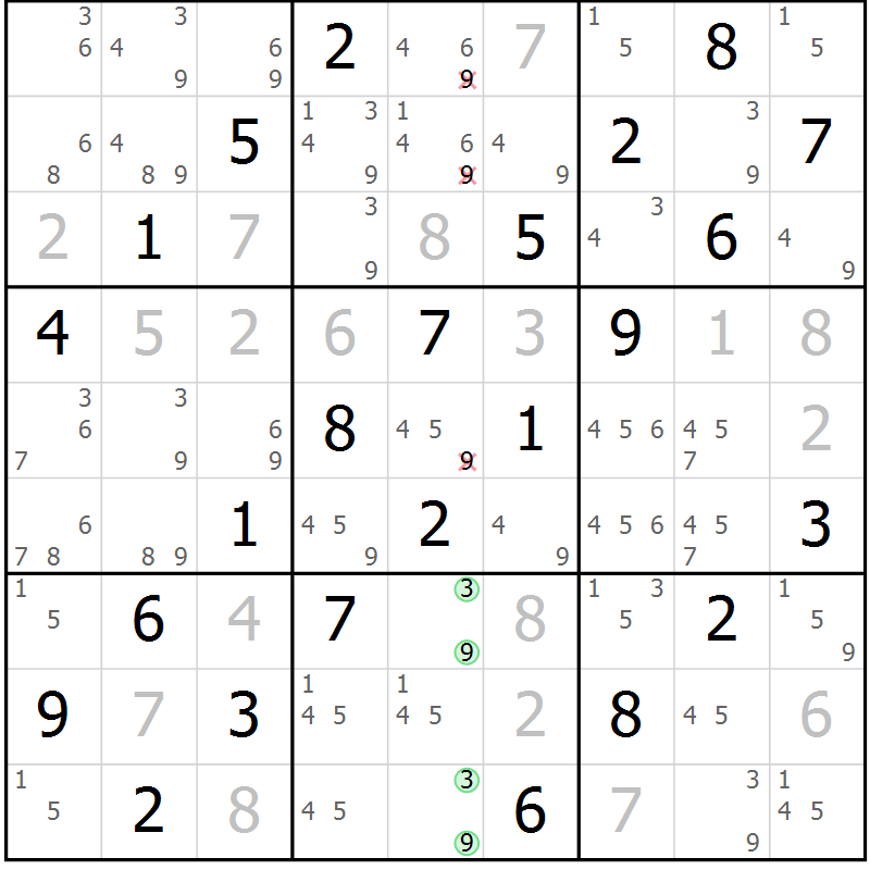 Position des candidats pour la solution de la Gr 66 page 69 du magazine de sudoku Virtuose n° 125