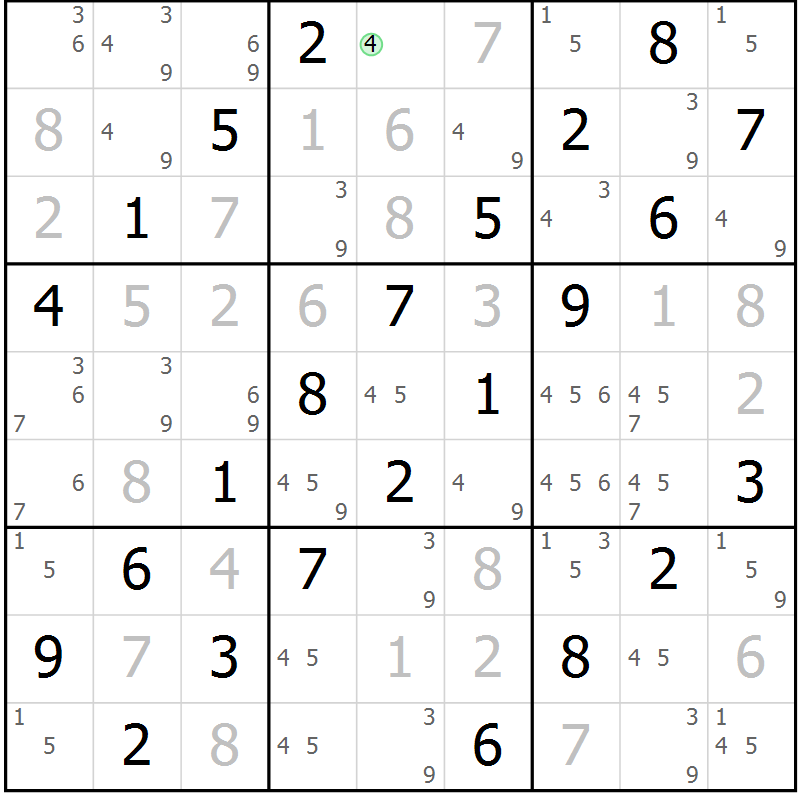 Position des candidats pour la solution de la Gr 66 page 69 du magazine de sudoku Virtuose n° 125