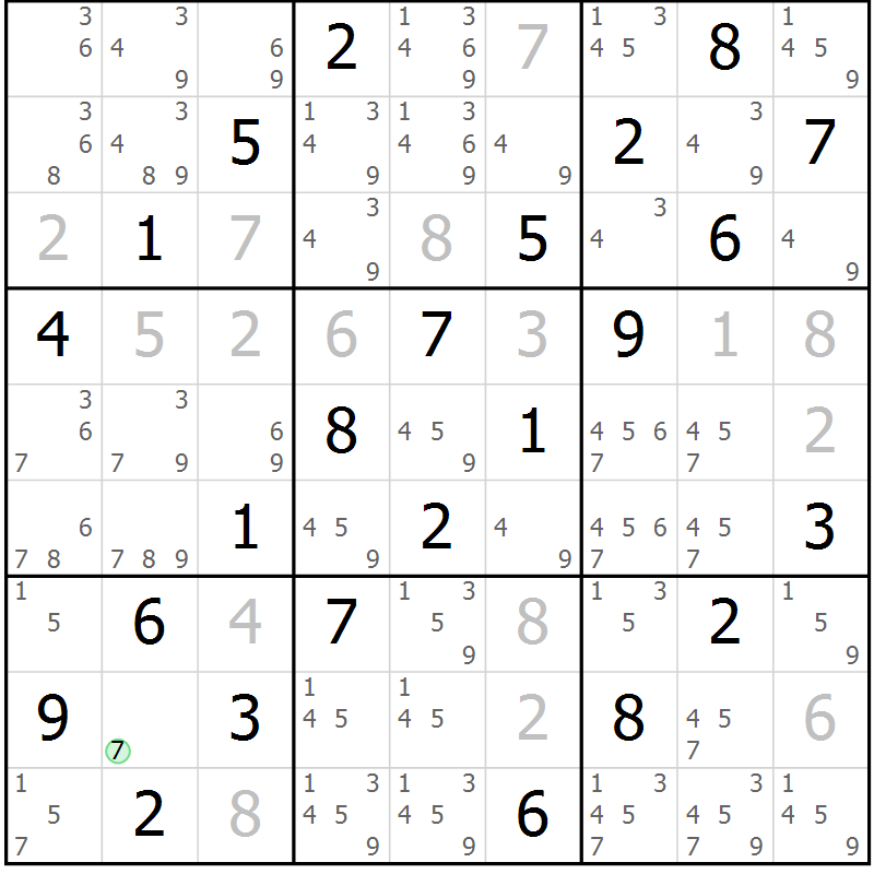 Position des candidats pour la solution de la Gr 66 page 69 du magazine de sudoku Virtuose n° 125