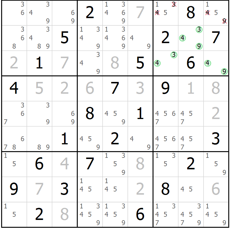 Position des candidats pour la solution de la Gr 66 page 69 du magazine de sudoku Virtuose n° 125