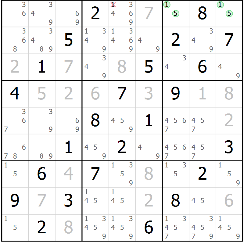 Position des candidats pour la solution de la Gr 66 page 69 du magazine de sudoku Virtuose n° 125